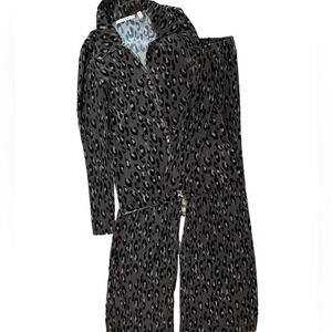 CYRUS Two Piece leopard grey print flowy wide leg lounge set New